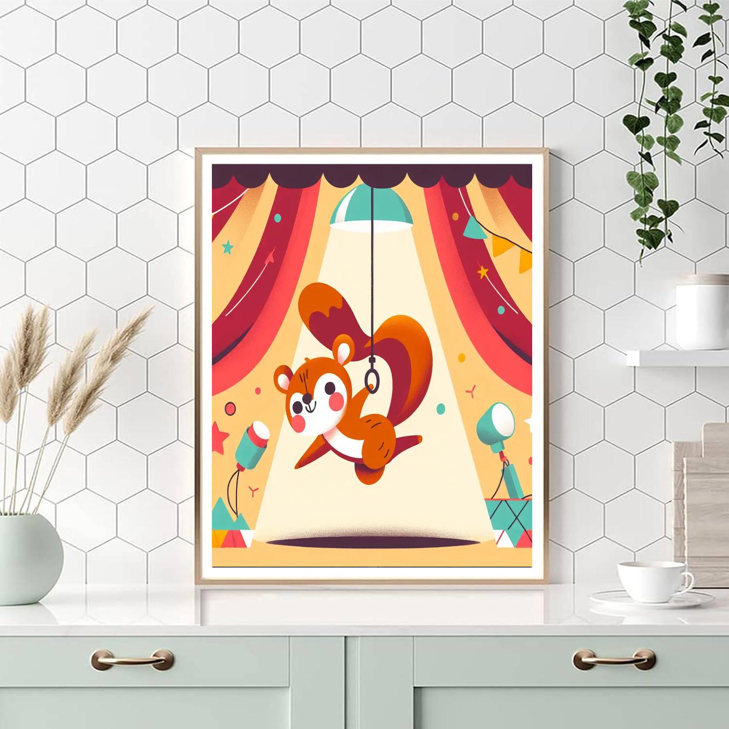 Circus Acrobat Squirrel Number Painting