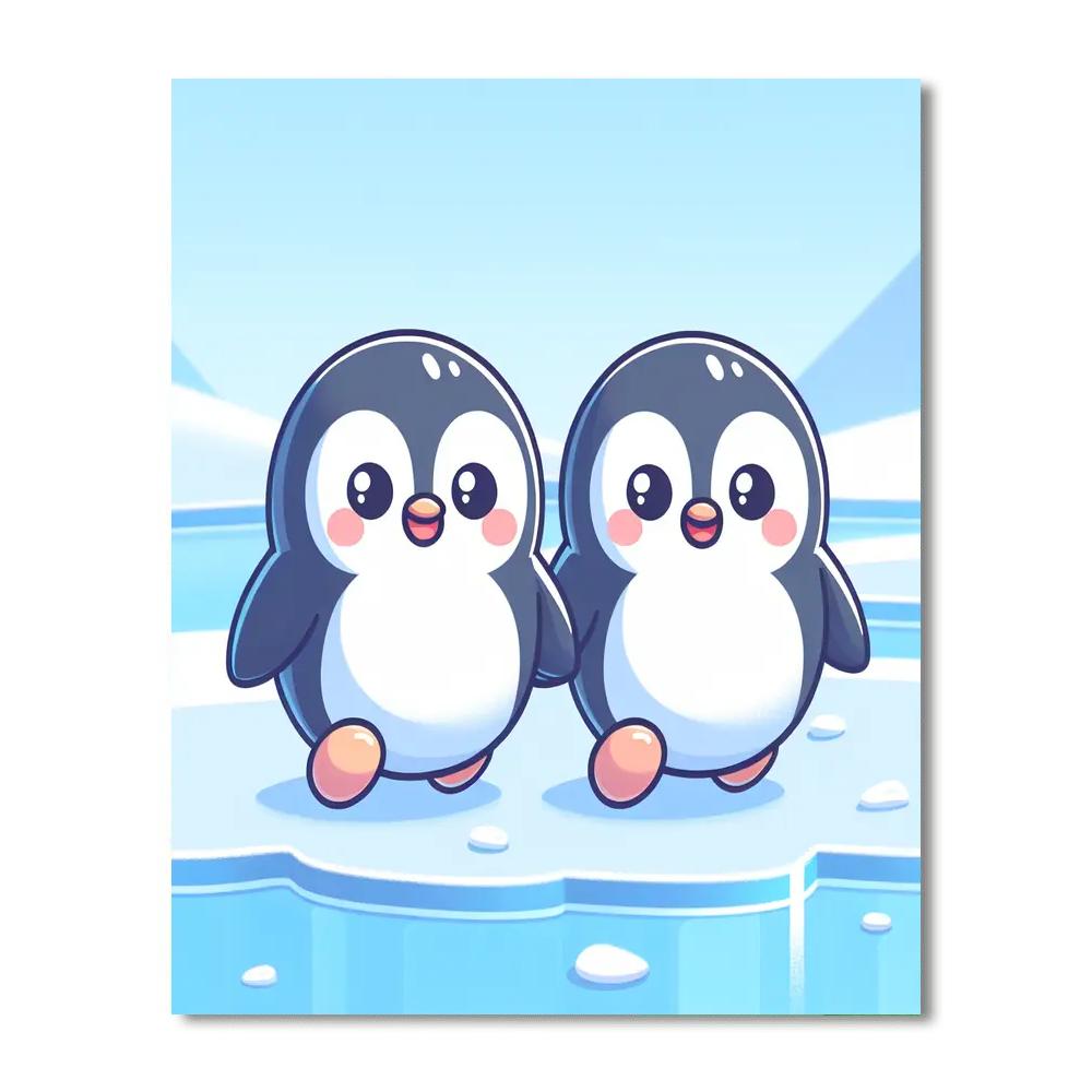 Friendly Penguin Parade Paint By Numbers Art