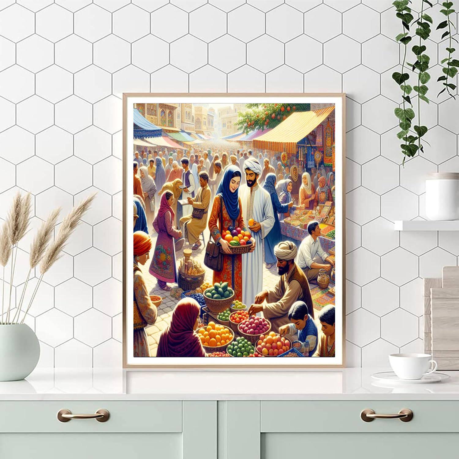 Lively Urban Street Market Number Painting