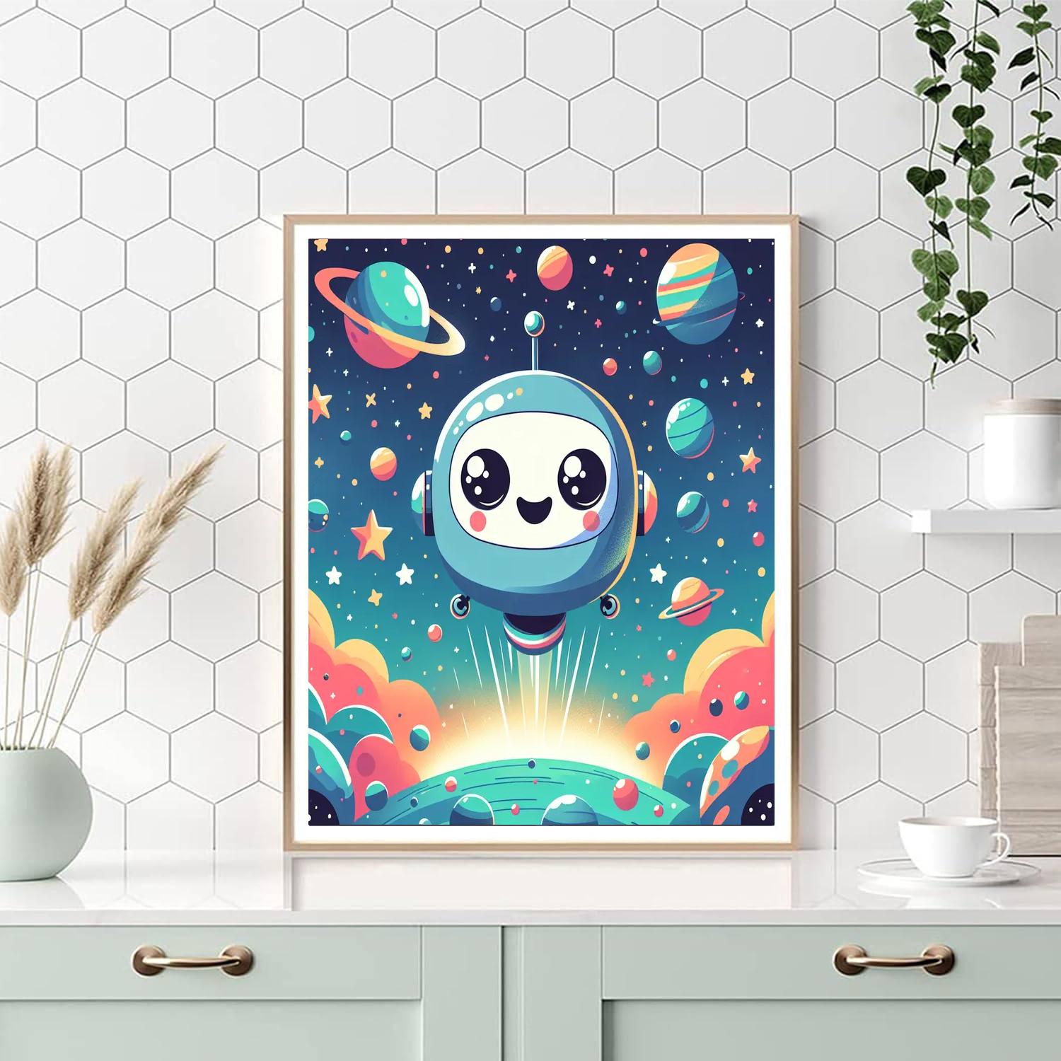 Friendly Robot In Space Number Painting