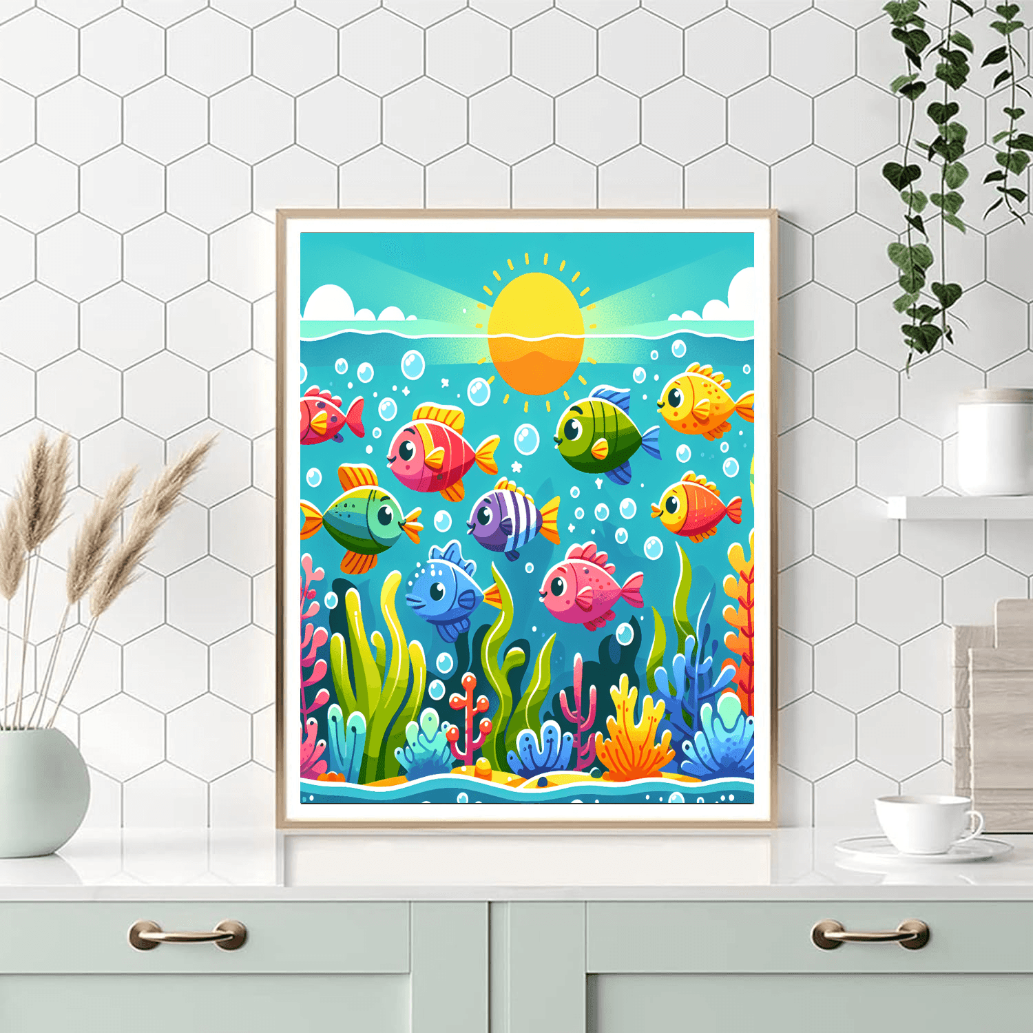 Cheerful School Of Fish Number Painting