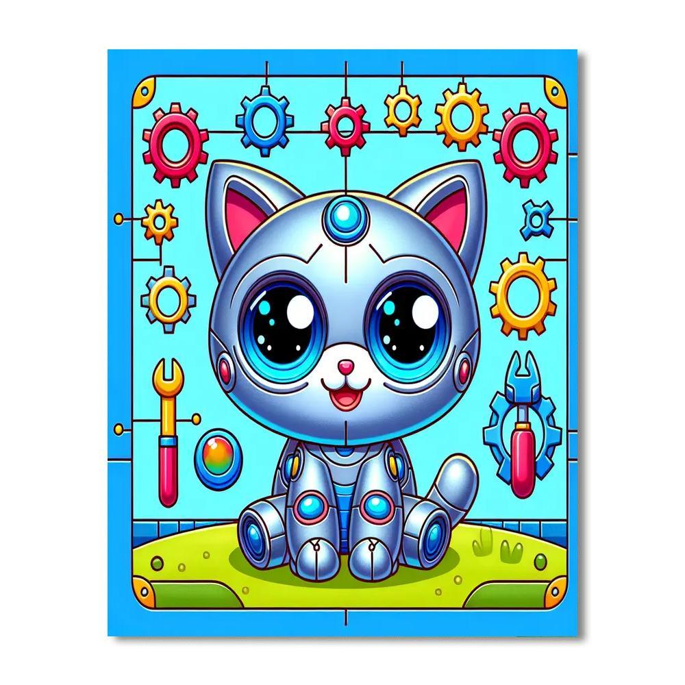Merry Robot Cat DIY Paint By Numbers