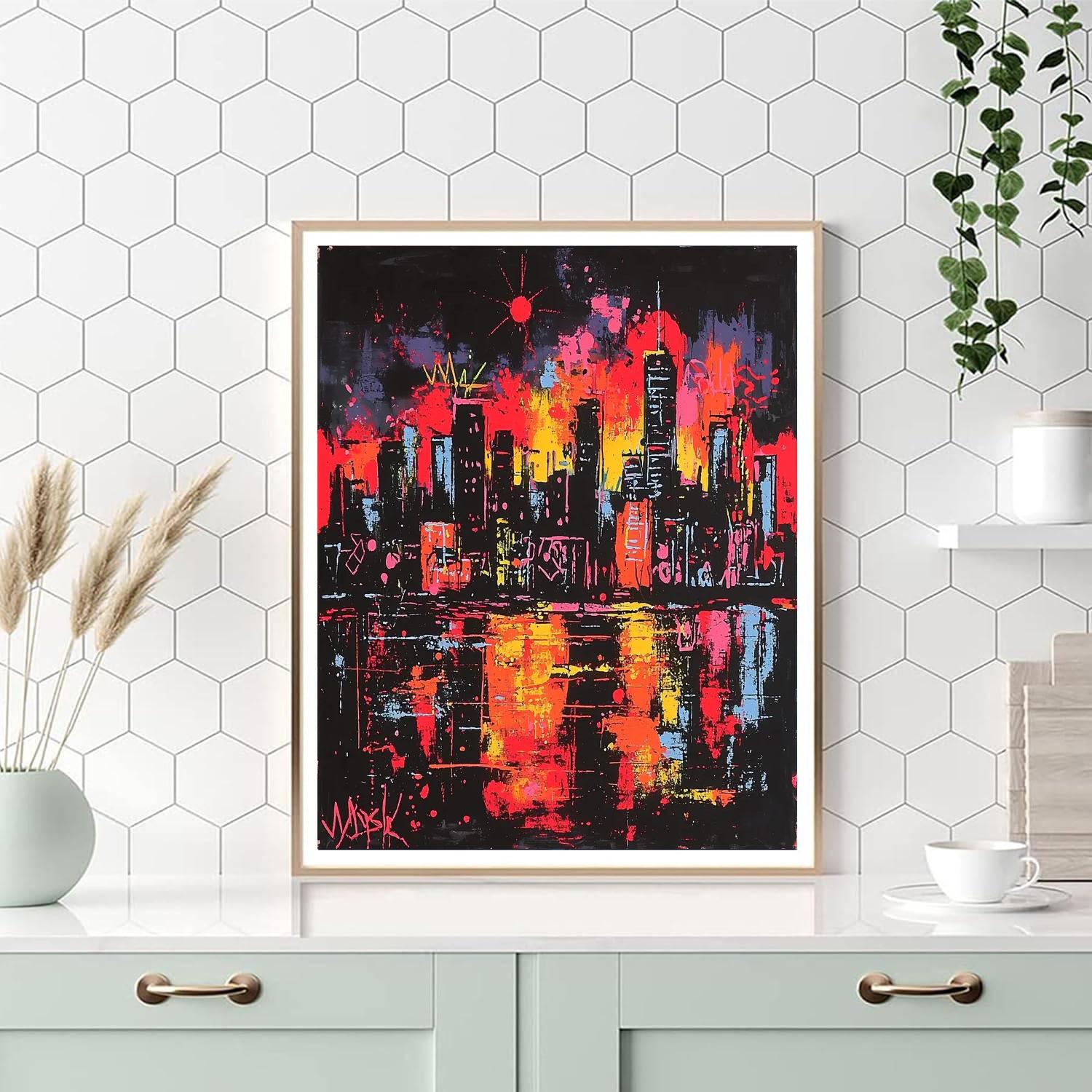 Basquiat Inspired Urban Graffiti Skyline  Paint By Numbers