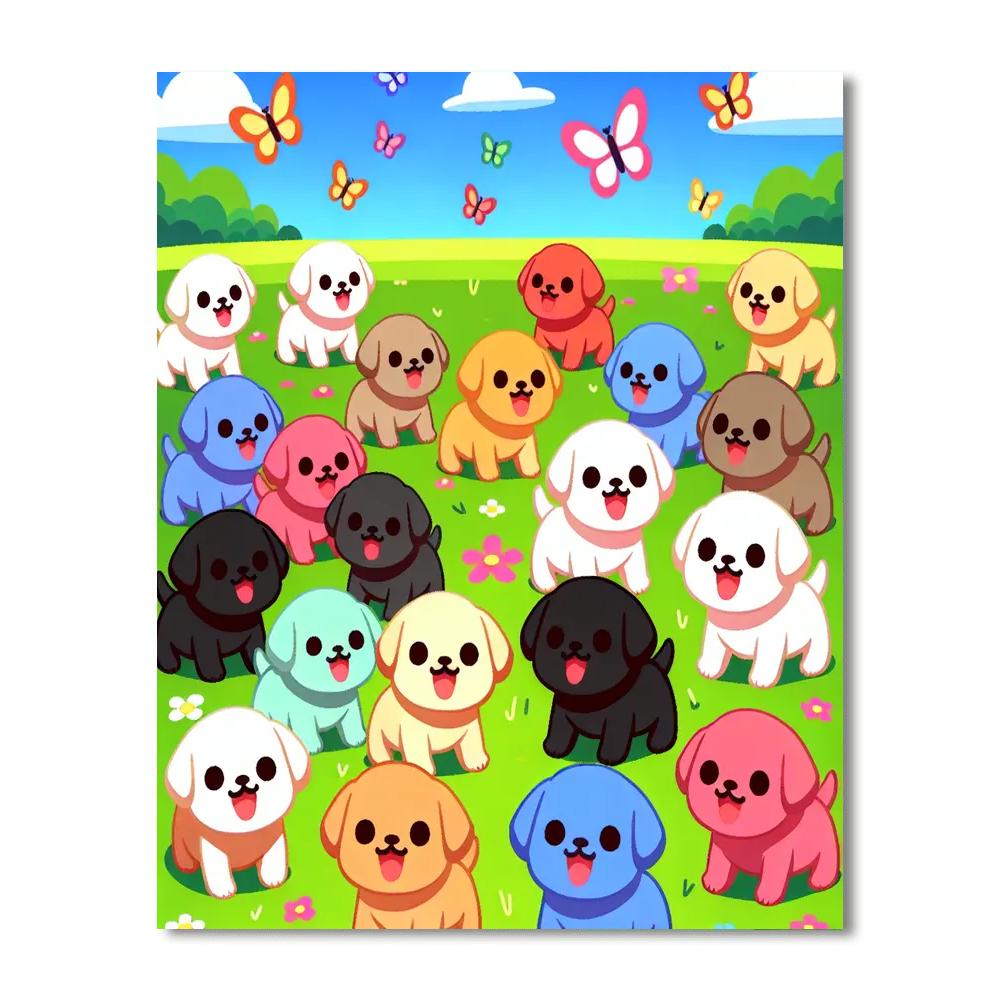 Adorable Pups In The Park Paint By Numbers Art
