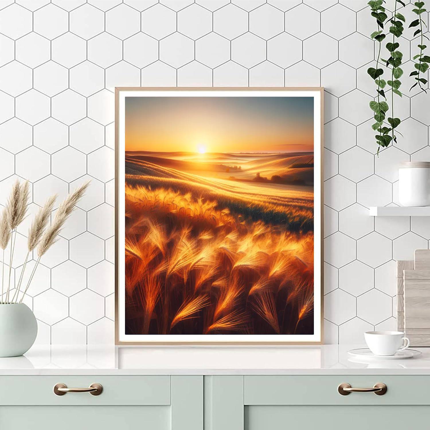 Golden Wheatfield Sunrise Number Painting