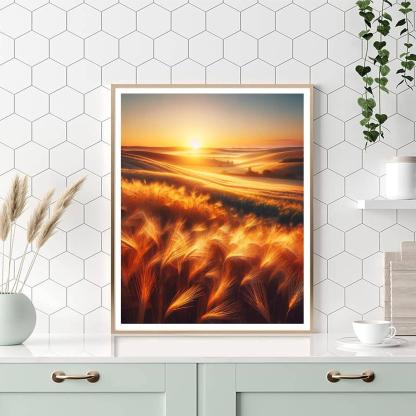 Golden Wheatfield Sunrise Number Painting