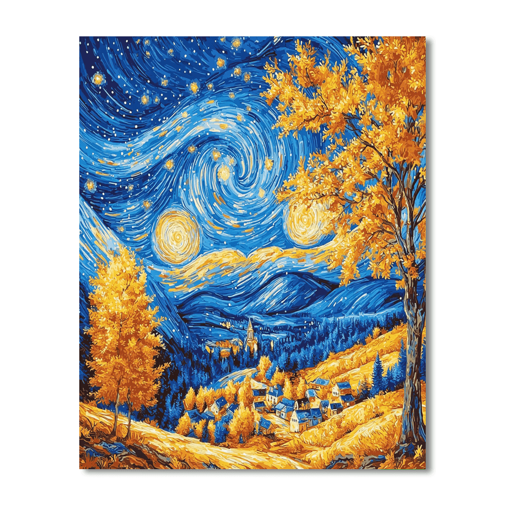 Vincent Van Gogh Inspired Starry Night In Autumn  DIY Paint By Numbers