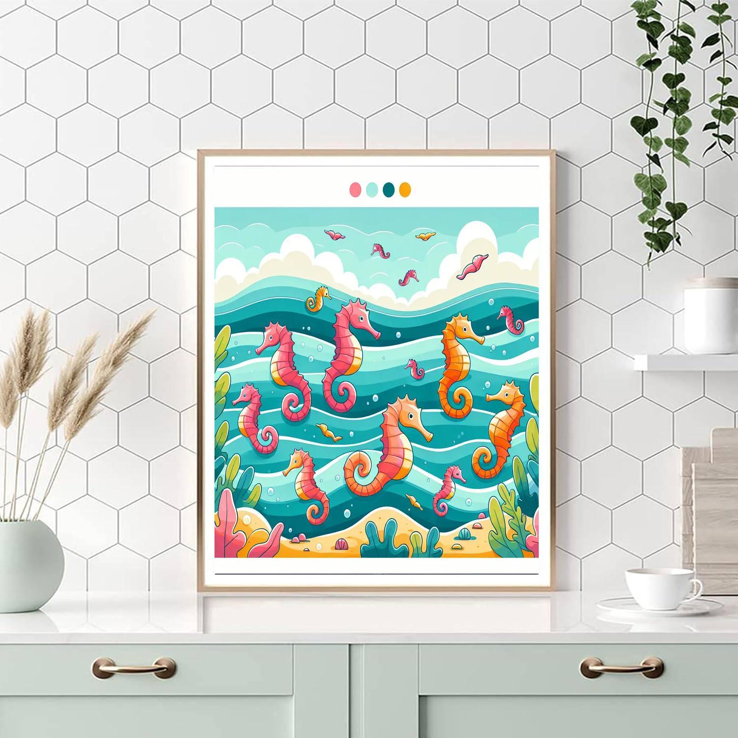 Shimmering Seahorse Swim Number Painting