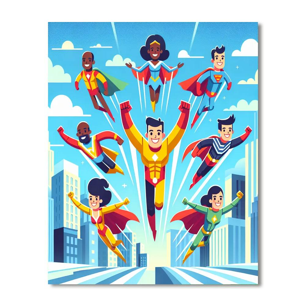 Silly Superheroes Unite Paint By Numbers Art
