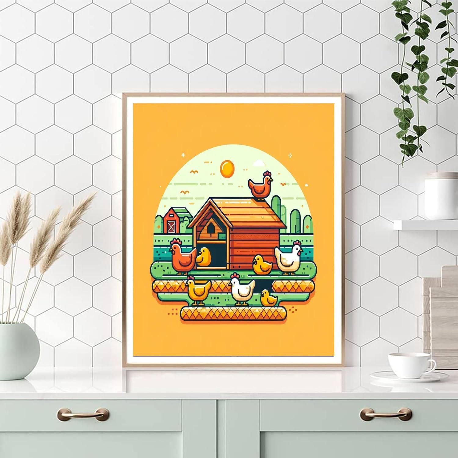Cheerful Chicken Coop Number Painting