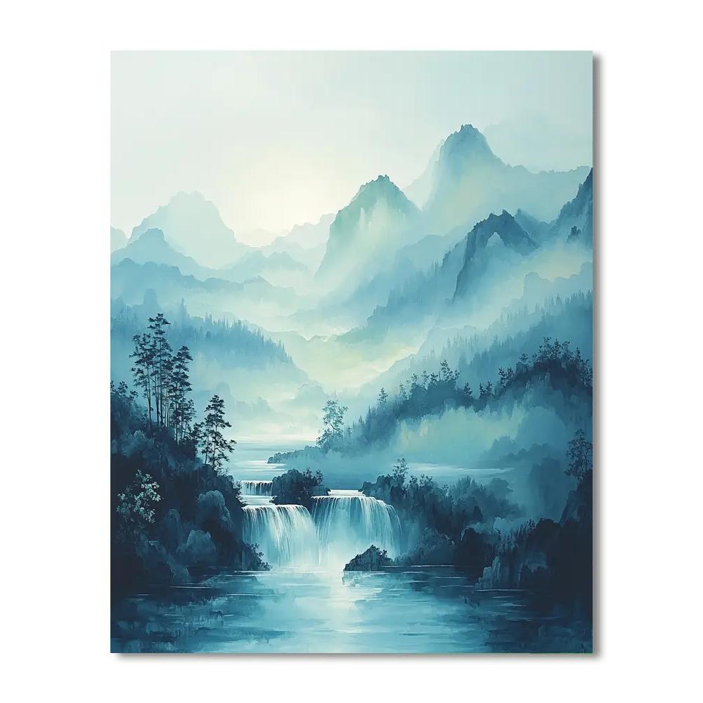 Zhao Mengfu Inspired Cascading Waters Of Serenity  Paint By Color