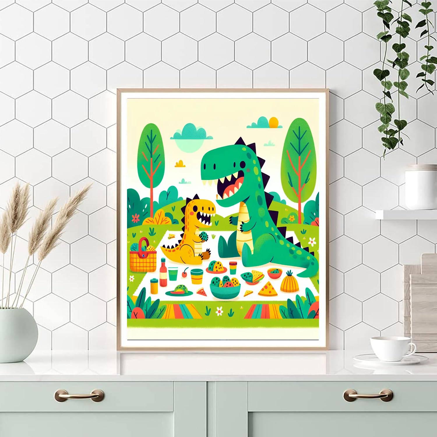 Friendly Dinosaur Picnic Numbered Painting Kits