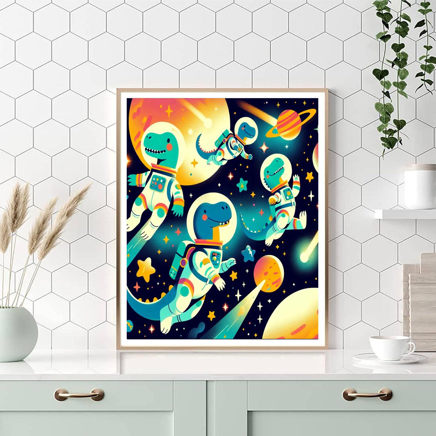 Galactic Dinosaur Trek Paint By Numbers Art