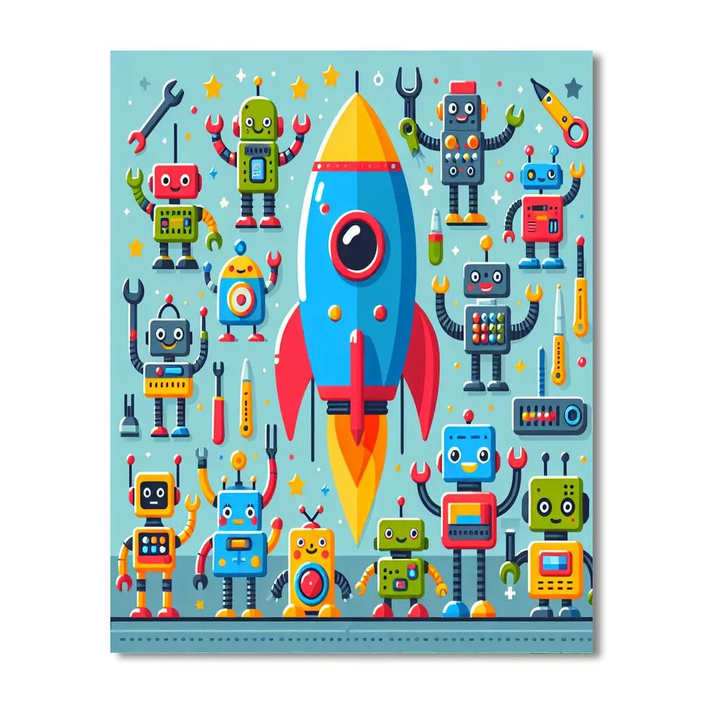 Robots At Work Paint By Numbers Art