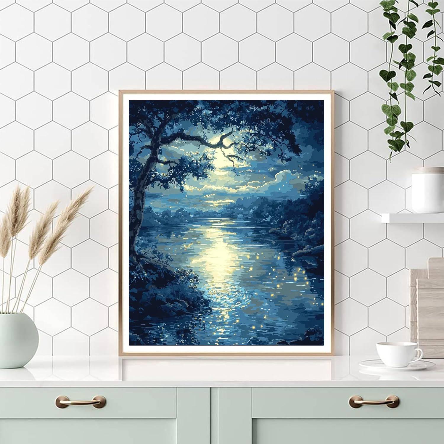 Hiroshige Inspired Reflections Of The Moonlit River  Paint By Color