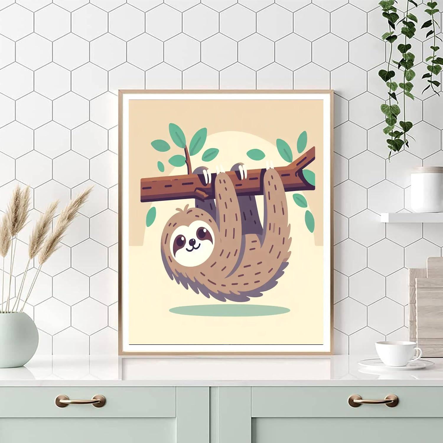 Silly Sloth On A Branch Paint By Numbers Art