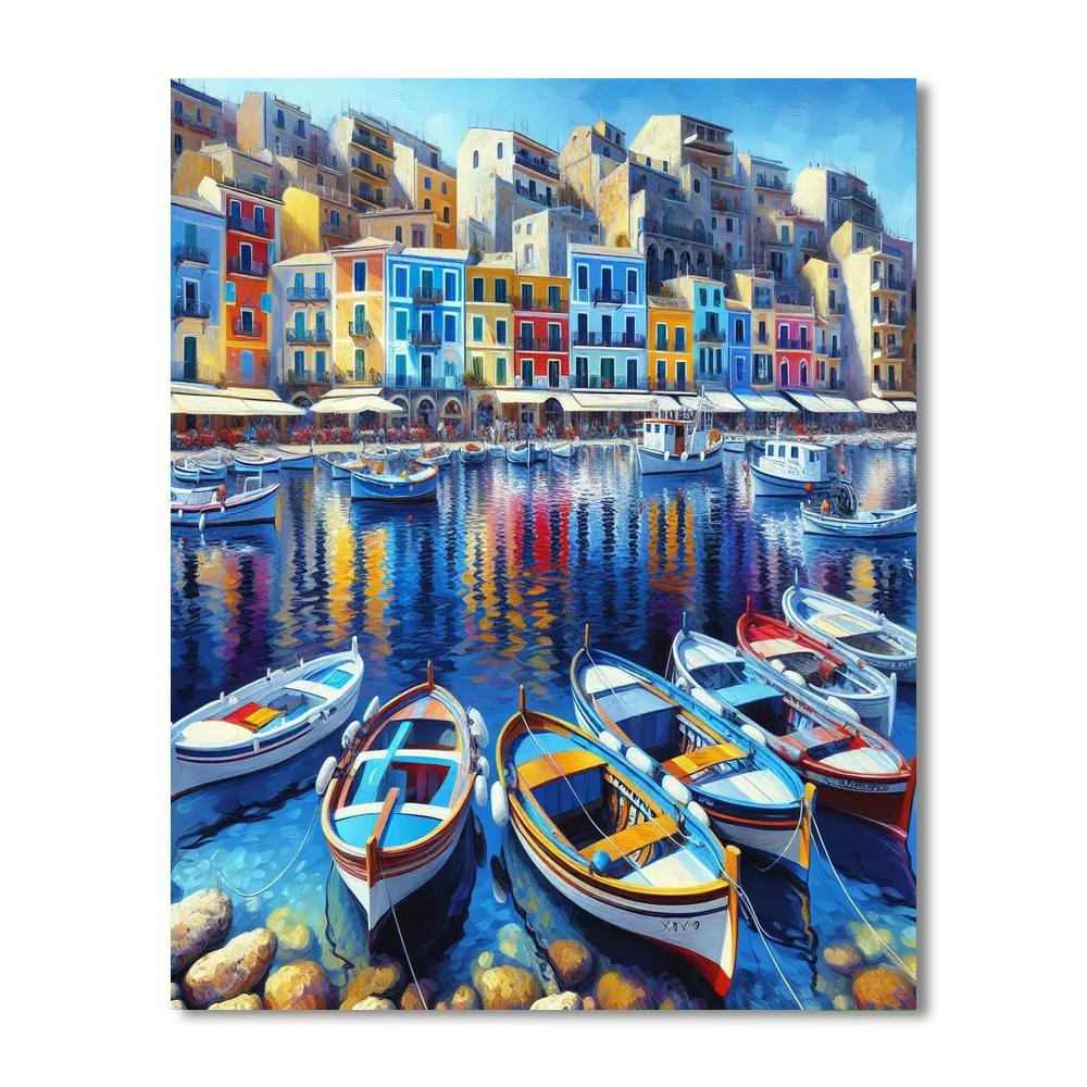 Colorful Mediterranean Harbor DIY Paint By Numbers