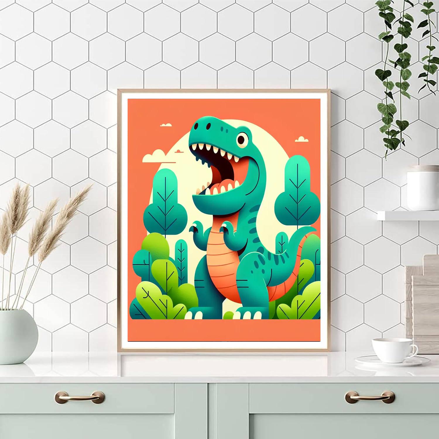 Excited T-rex DIY Paint By Numbers