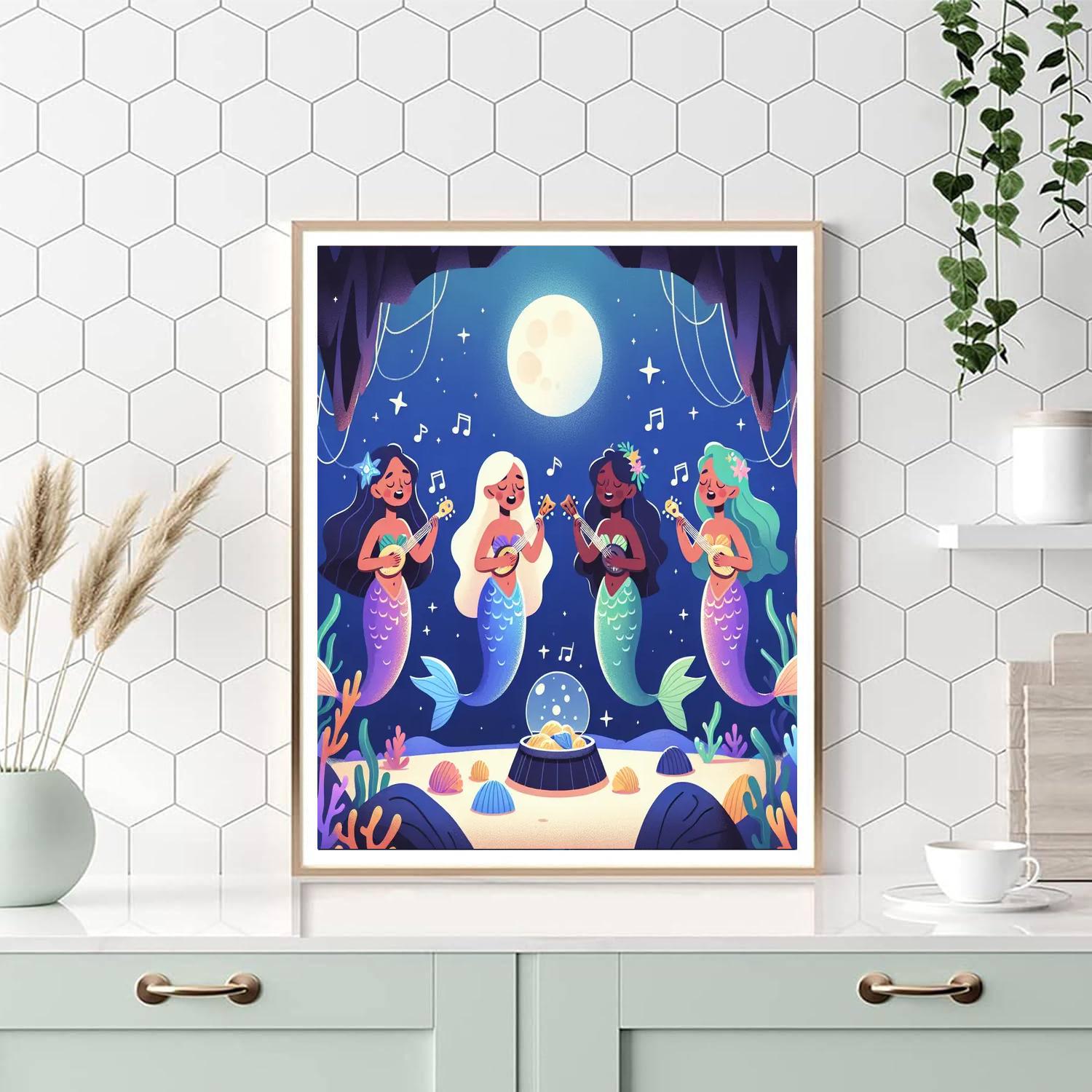 Moonlit Mermaid Grotto Numbered Painting Kits
