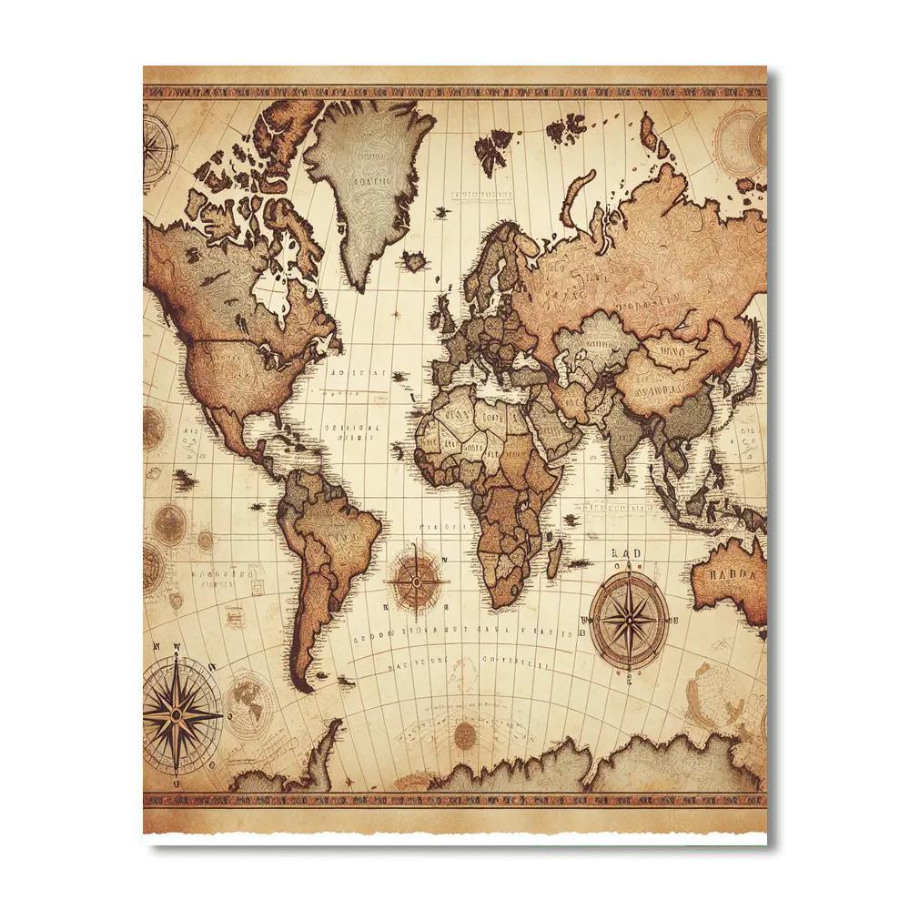 Vintage Map Exploration Number Painting