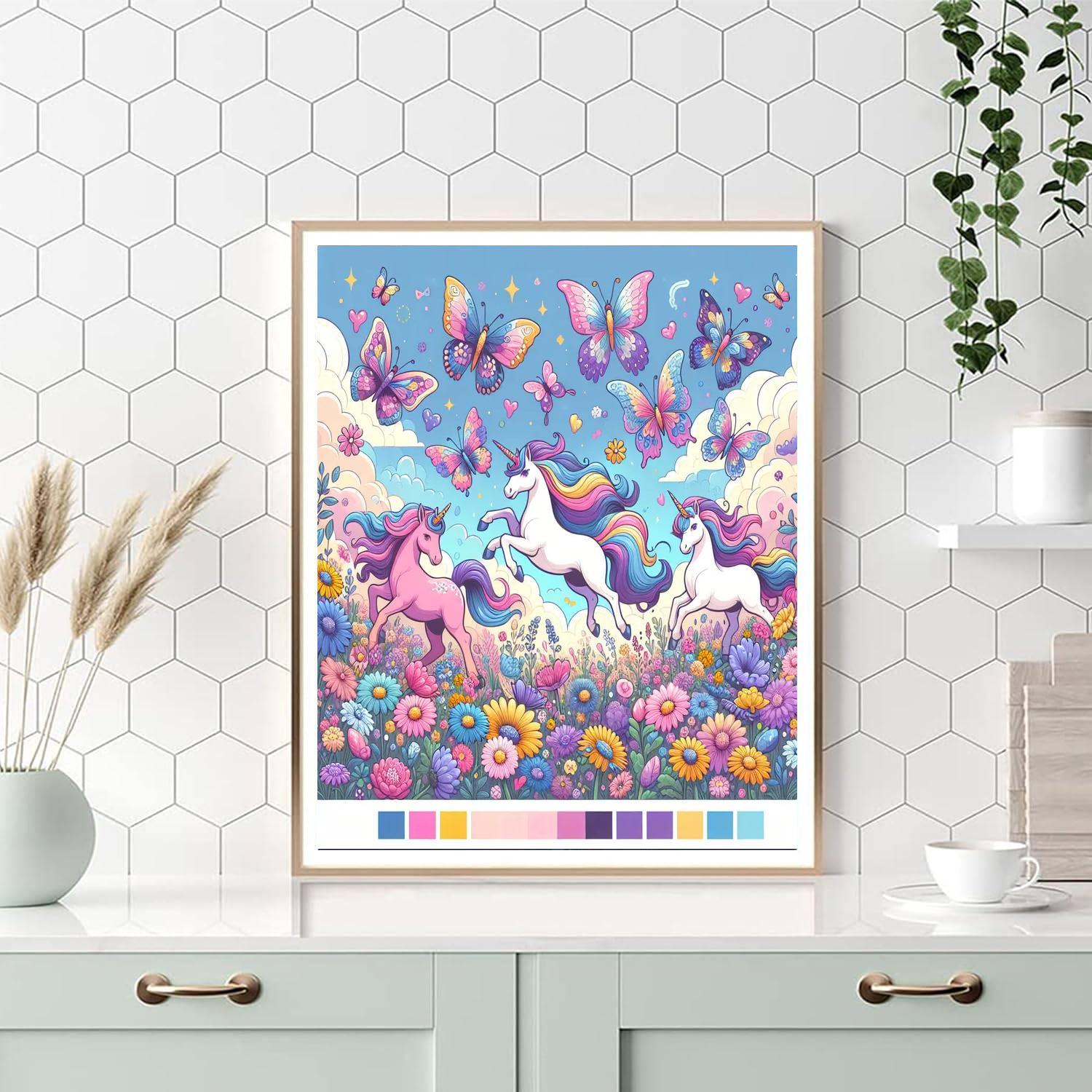 Magical Unicorns In The Meadow Painting Number Kit