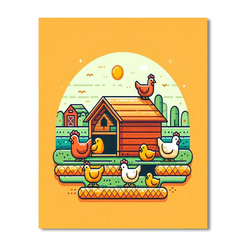 Cheerful Chicken Coop Number Painting