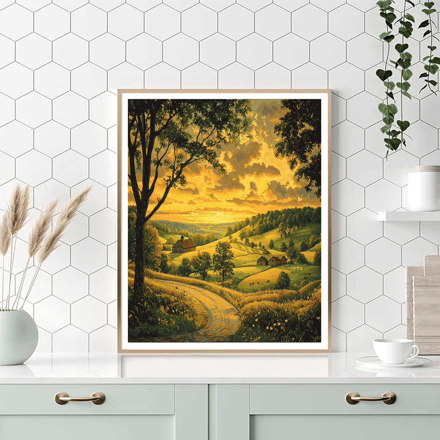 Wood Inspired Golden Hour On The Farm  Painting By Numbers Kit