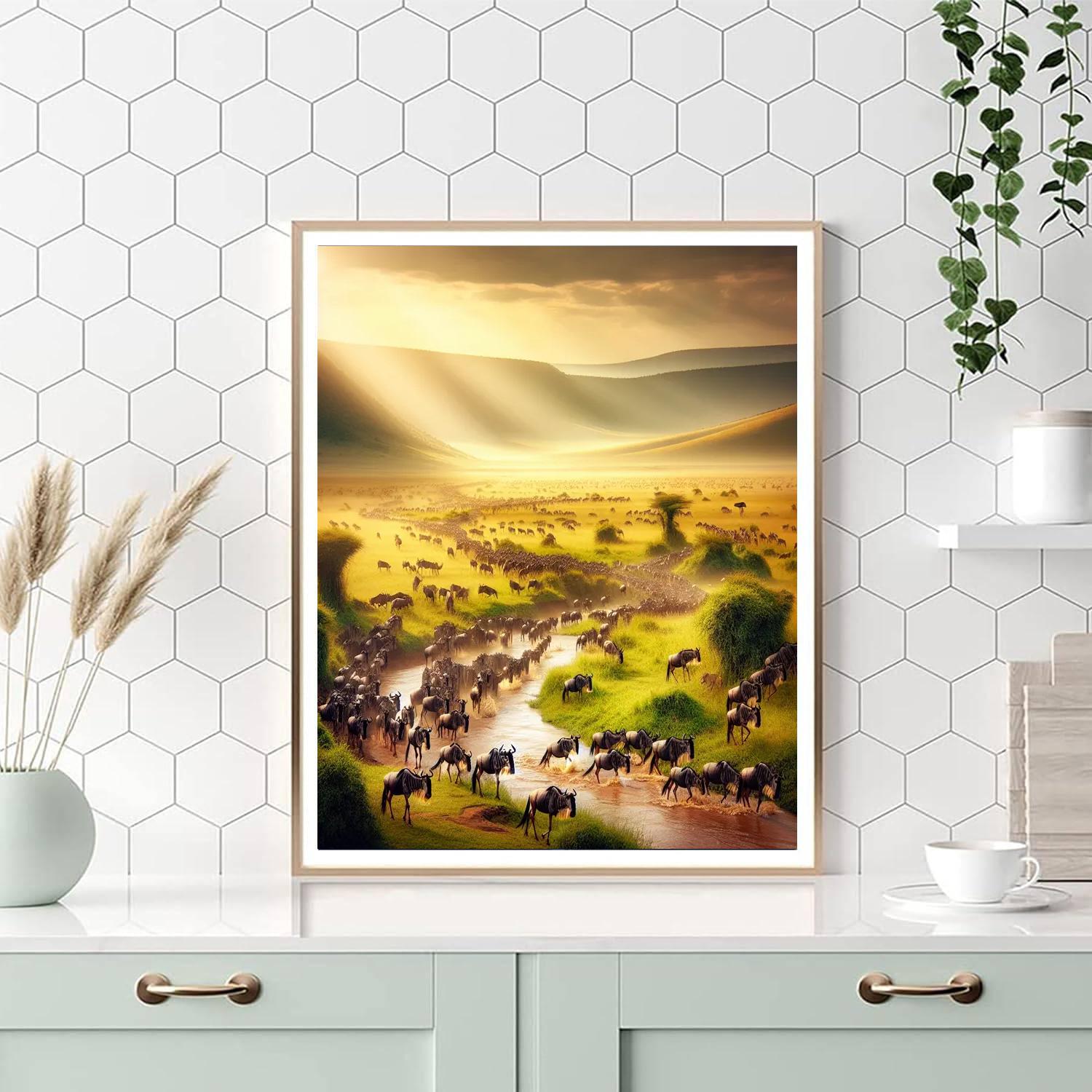 Masai Mara Wildebeest Migration - Kenya DIY Paint By Numbers