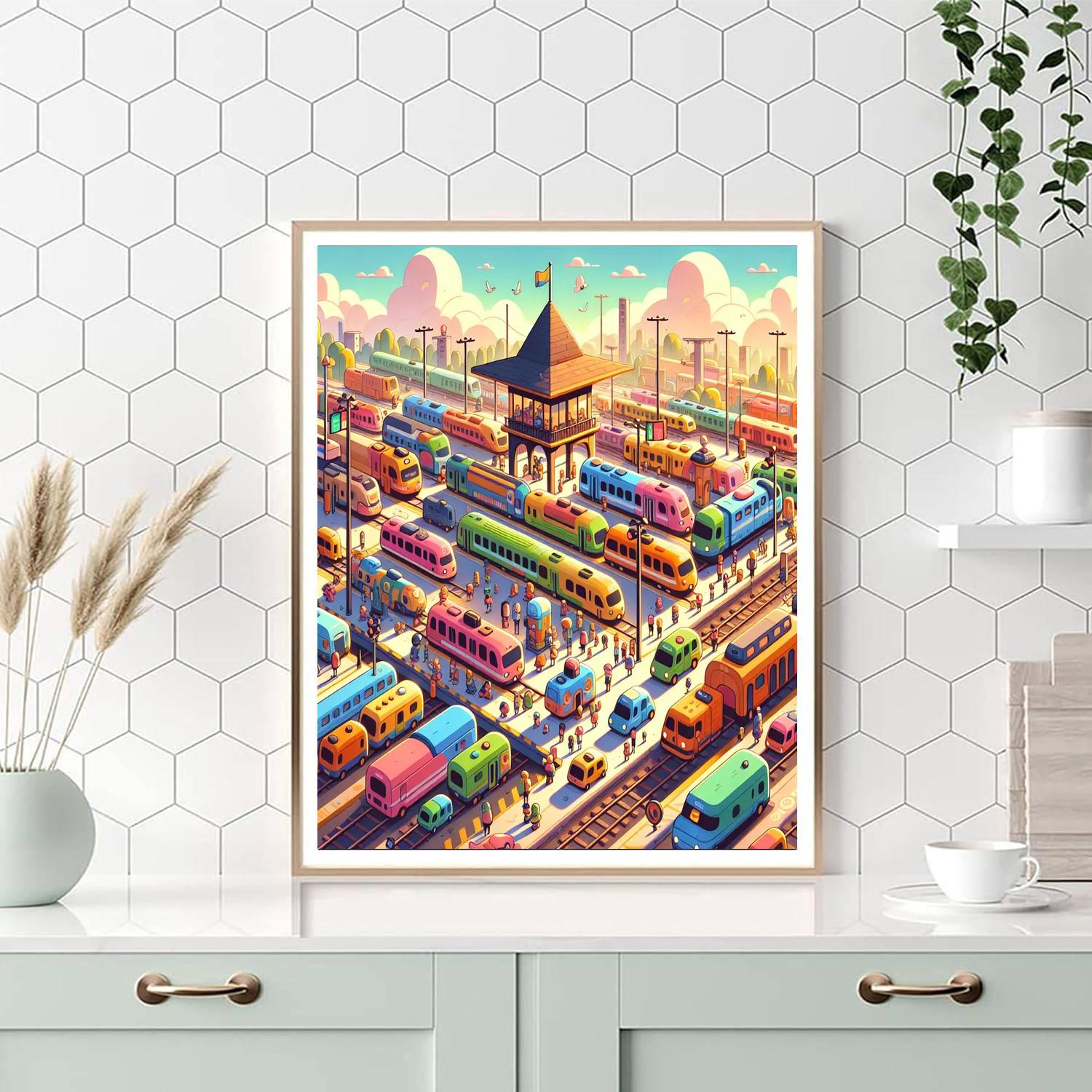 Charming Train Station Painting By Numbers Kit