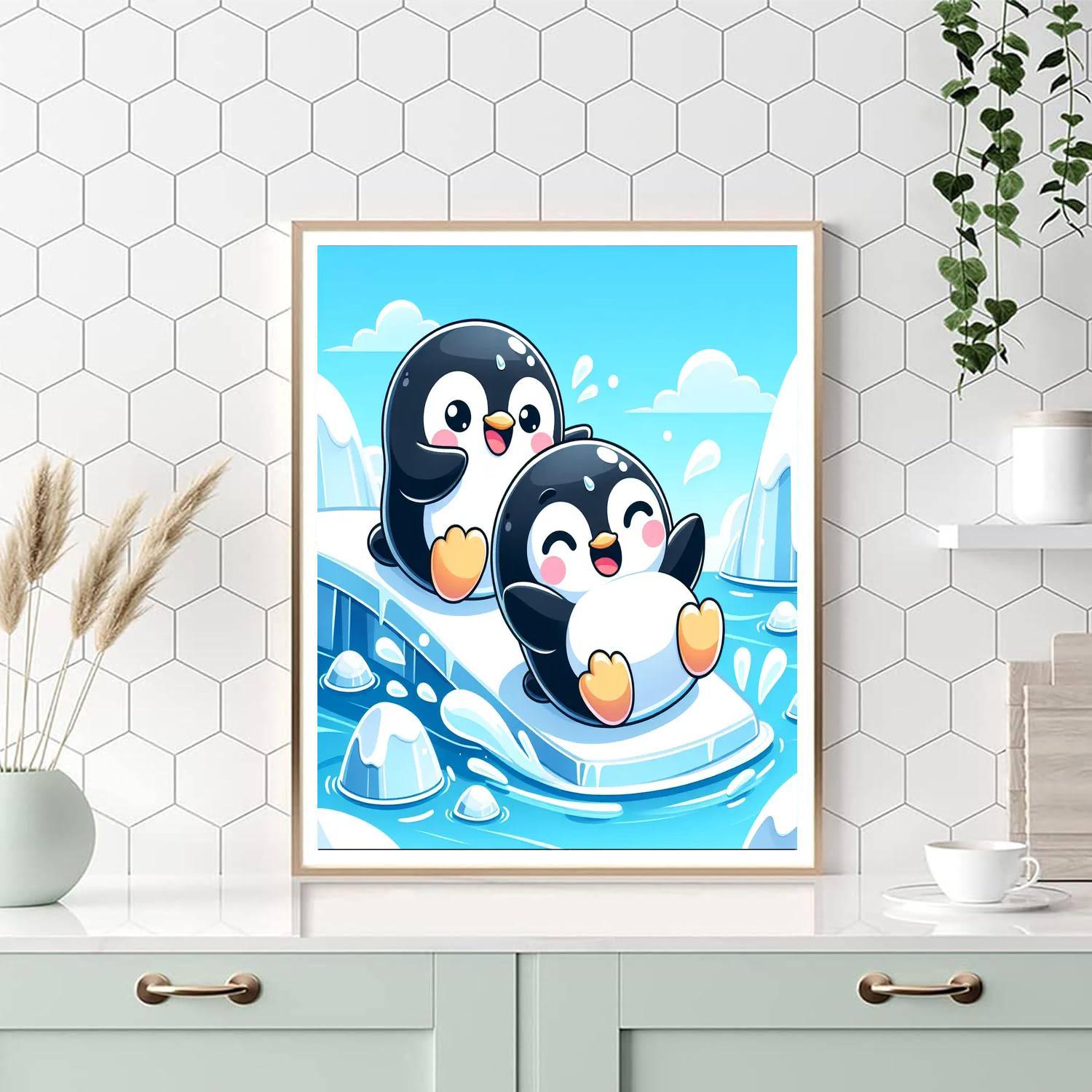 Charming Penguins On Ice Paint By Number