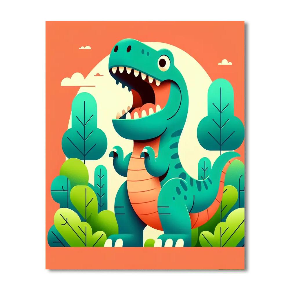 Excited T-rex DIY Paint By Numbers