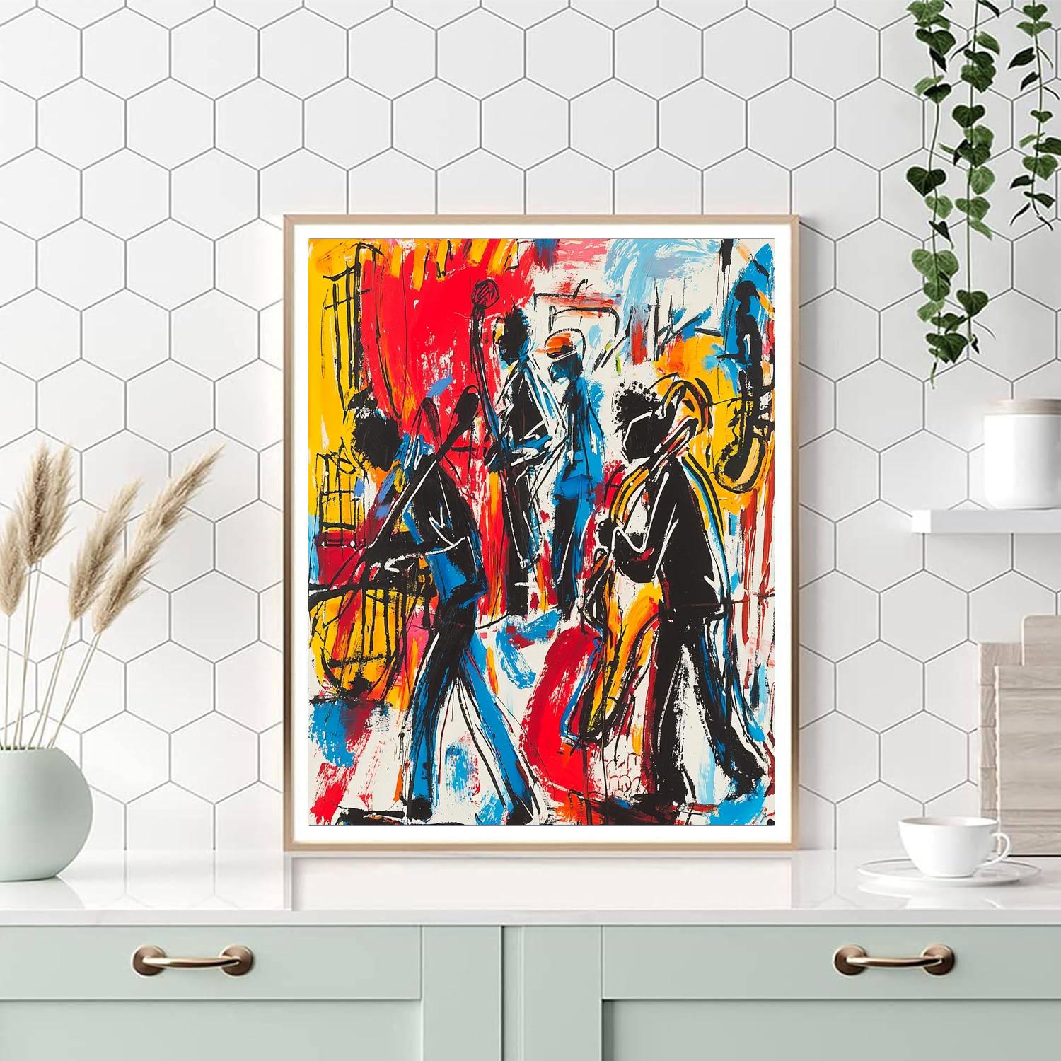 Basquiat Inspired Dynamic Jazz Scene  Paint By Numbers