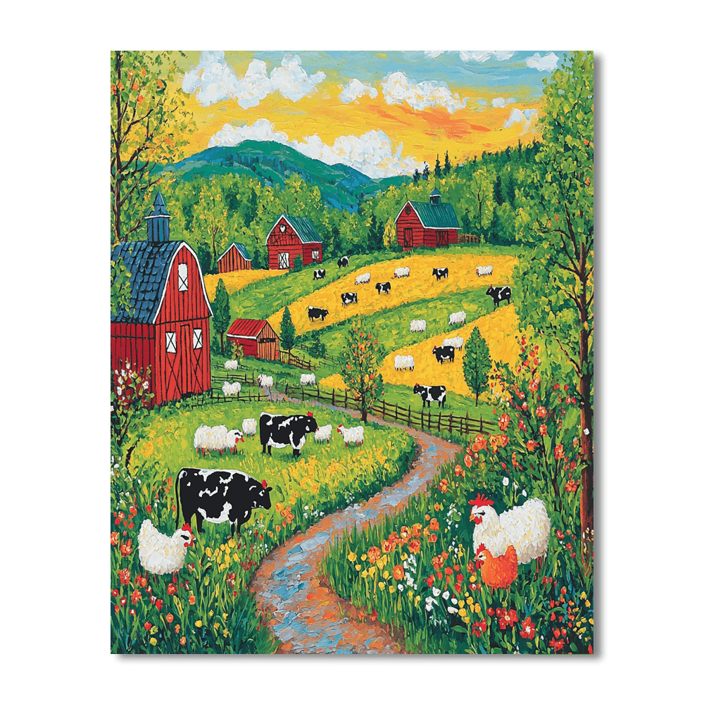 Grandma Moses Inspired Whimsical Farm Life  Painting By Numbers Kit
