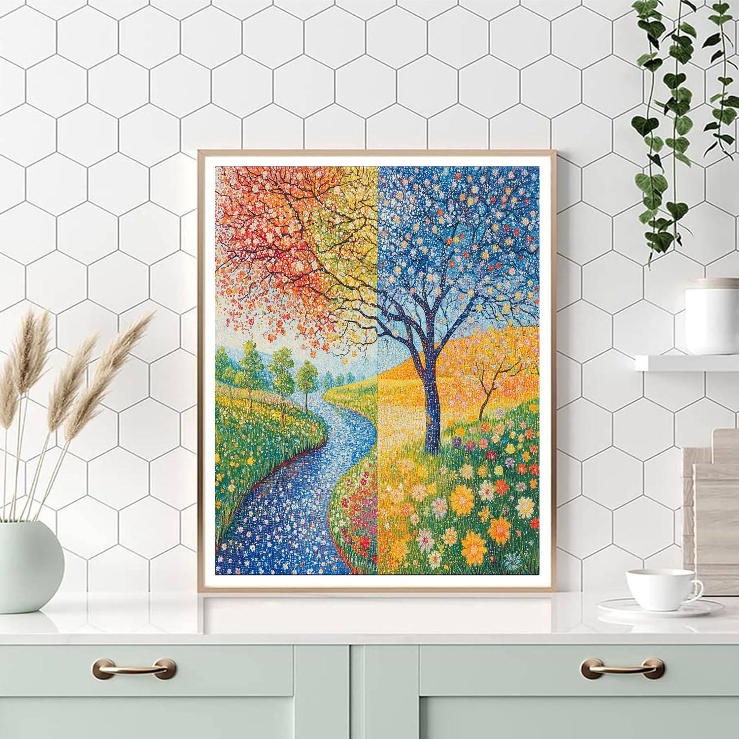 Georges Seurat Inspired Mosaic Of Seasons  Number Painting