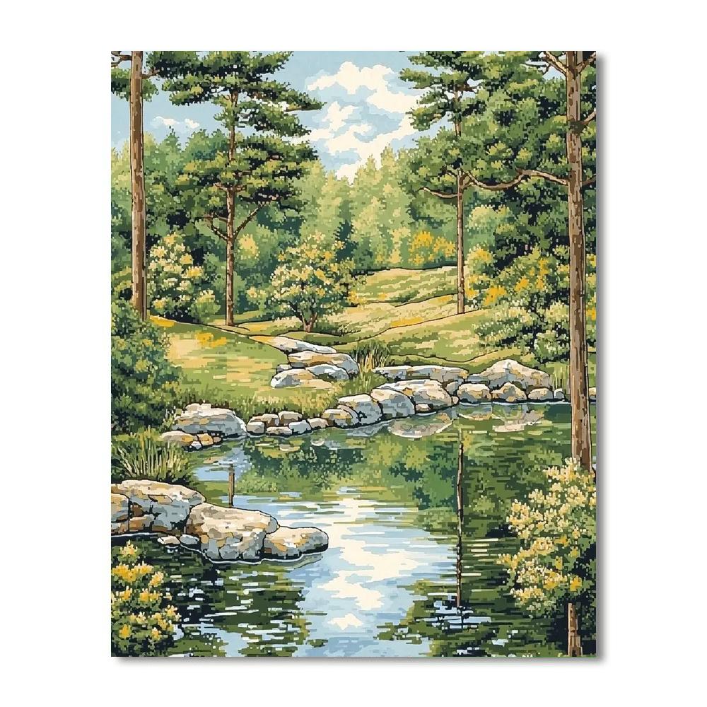Utagawa Hiroshige Inspired Reflections Of The Tranquil Pond  Painting By Numbers Kit