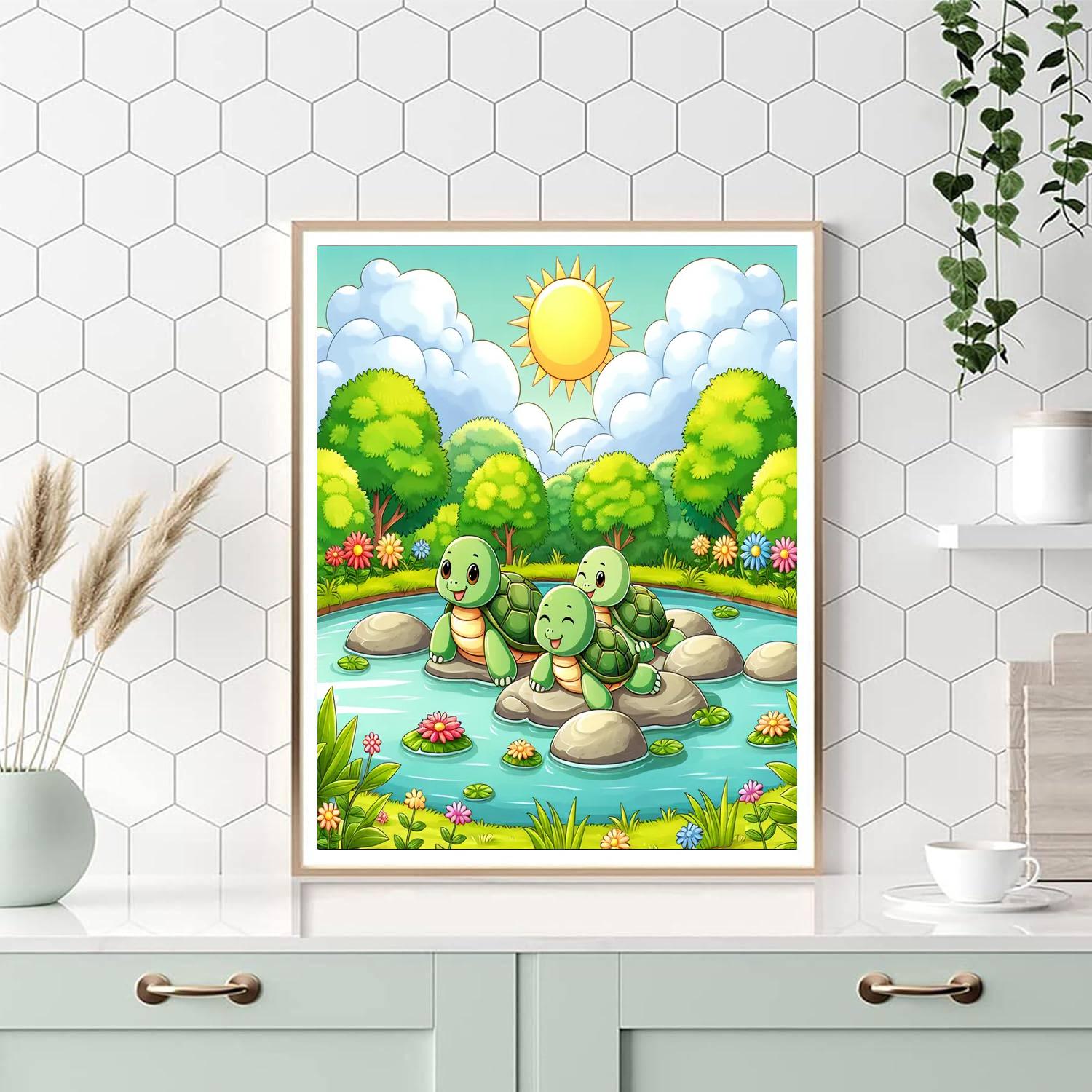 Happy Turtles In The Sun Painting By Numbers Kit