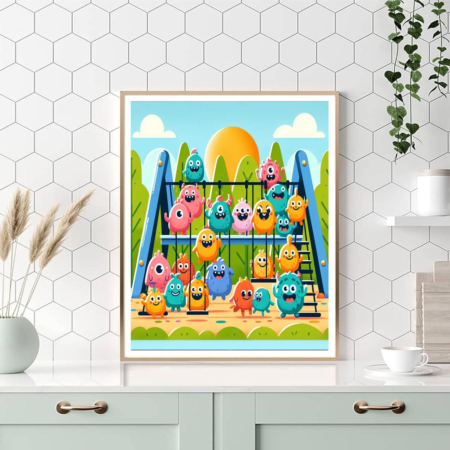 Giggly Monsters At Play DIY Paint By Numbers