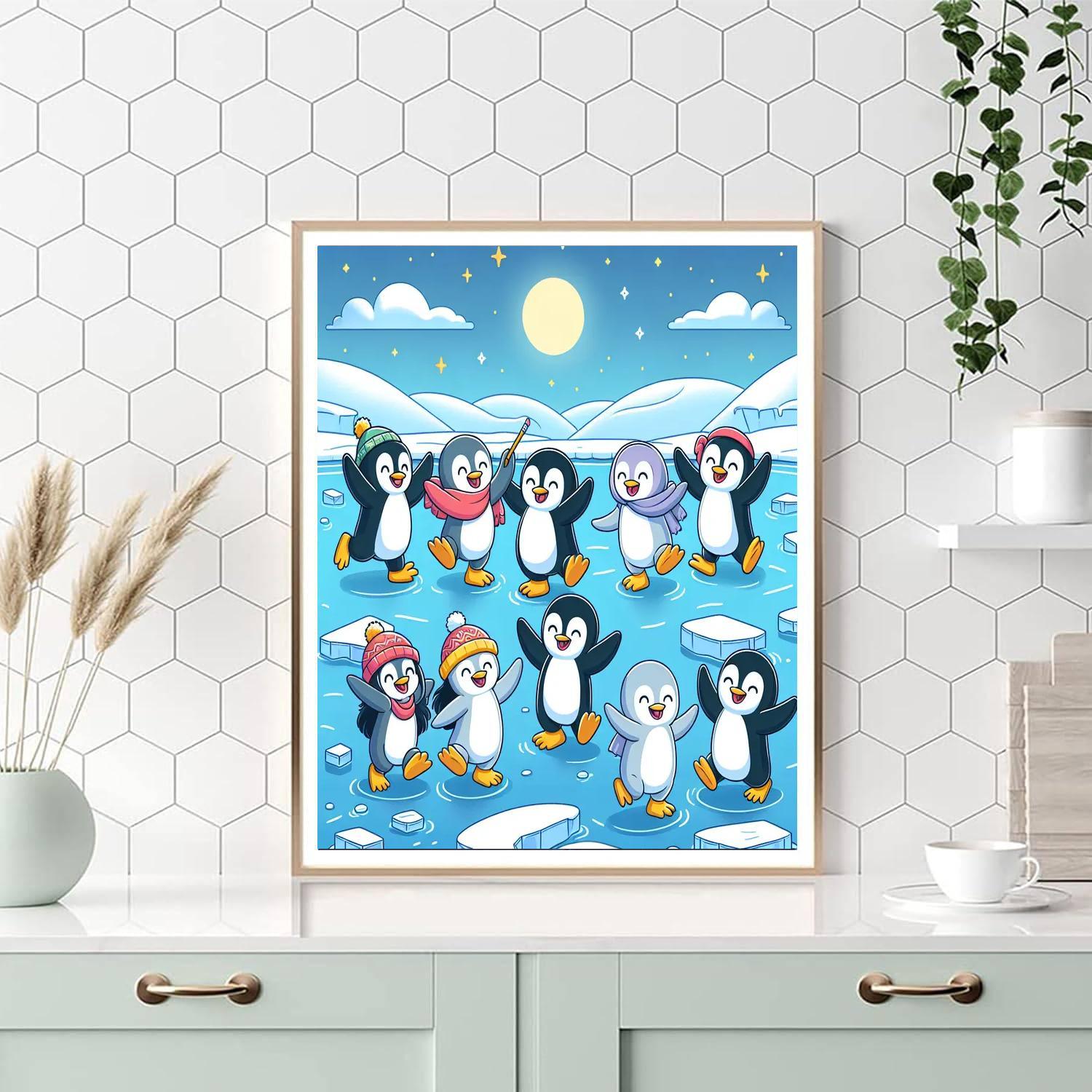 Moonlit Penguin Party Painting By Numbers Kit