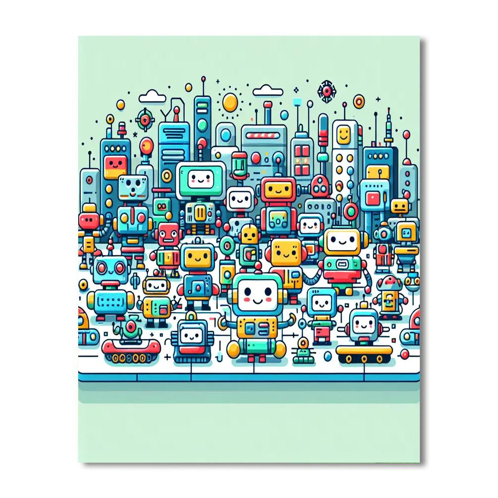 Colorful Robot World Number Painting