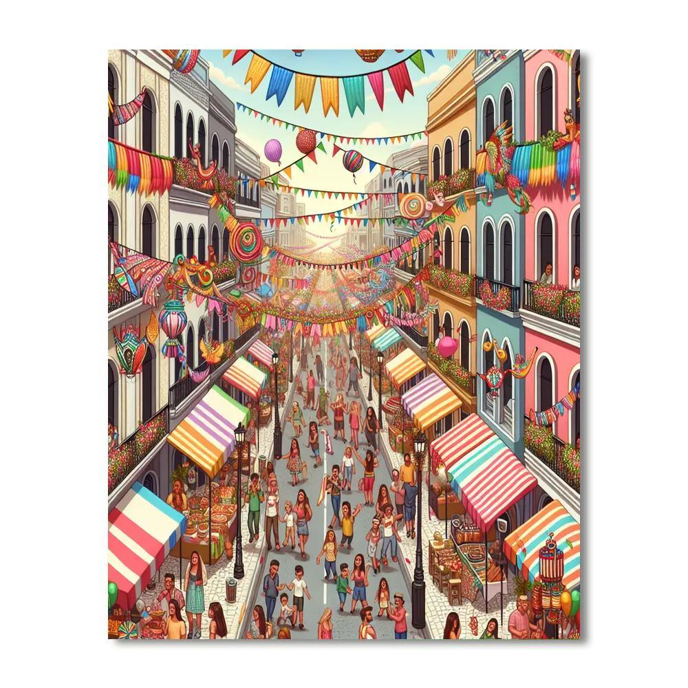 Vibrant Street Festival Paint By Numbers Art
