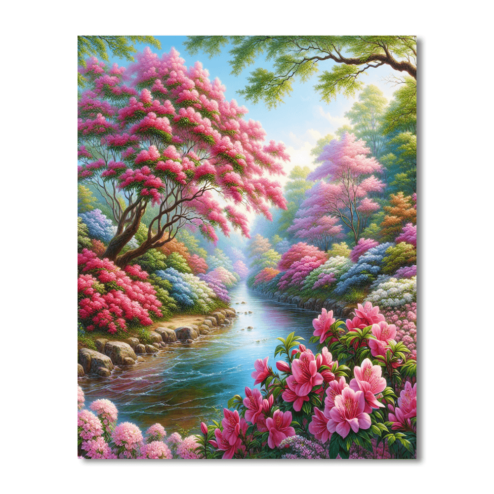 Riverside Spring Blossom Number Painting