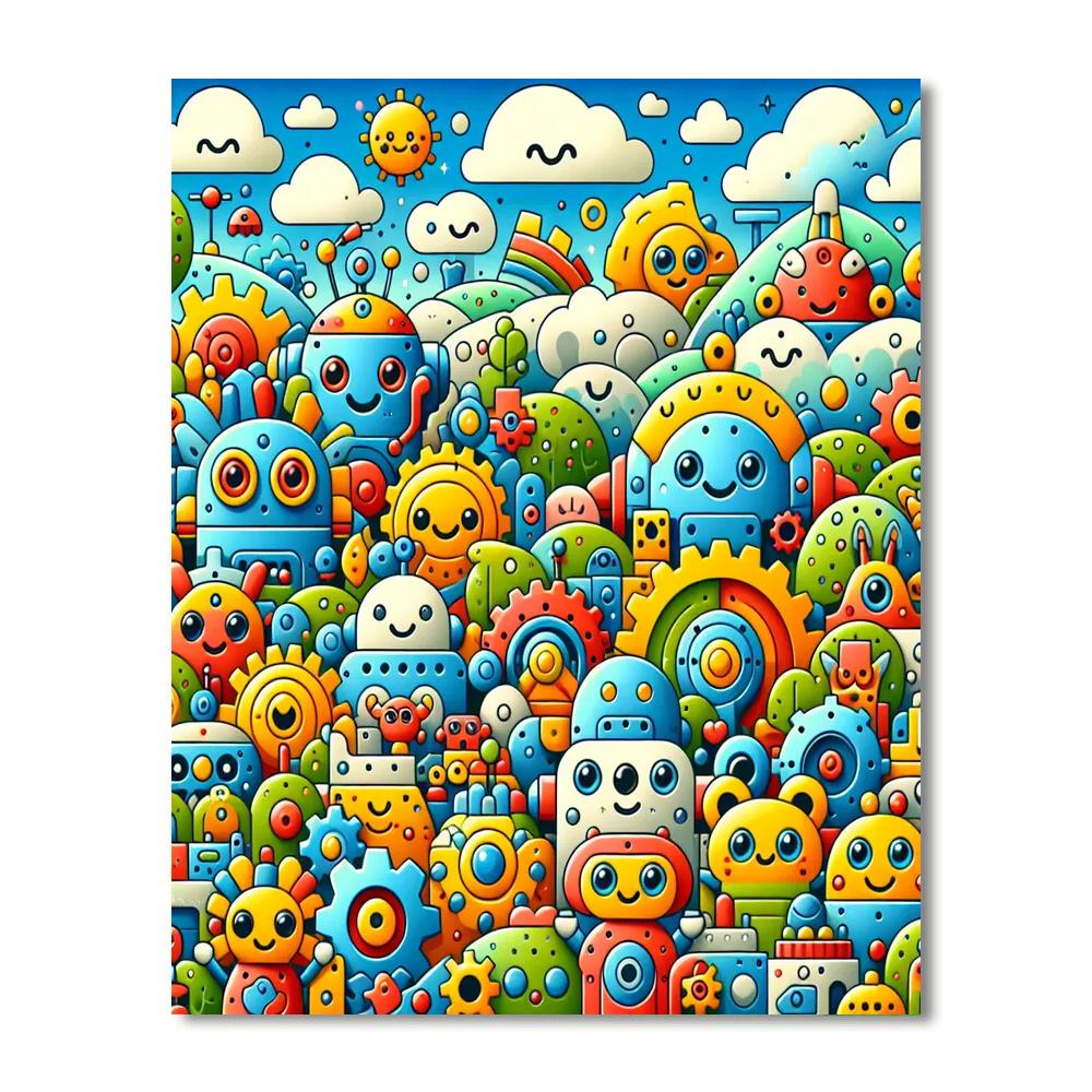 Curious Little Robots Paint By Numbers Art
