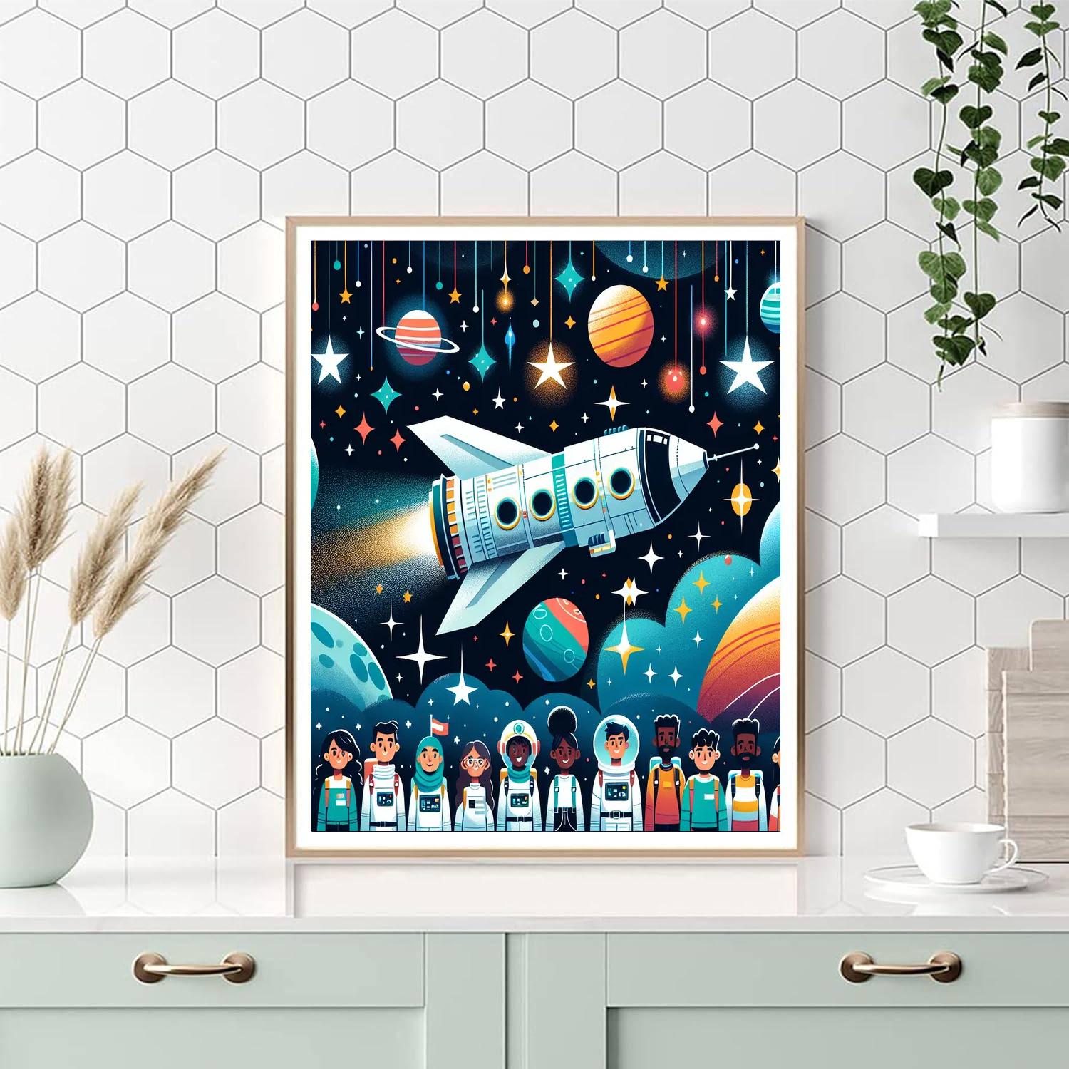 Galactic Spaceship Journey Paint By Numbers Art