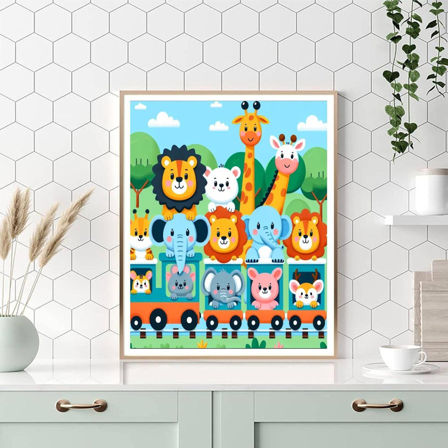 Joyful Animal Train Paint By Numbers Art