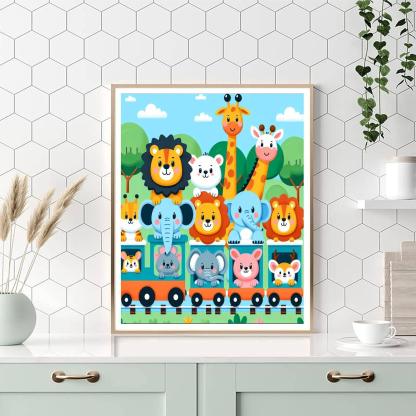 Joyful Animal Train Paint By Numbers Art