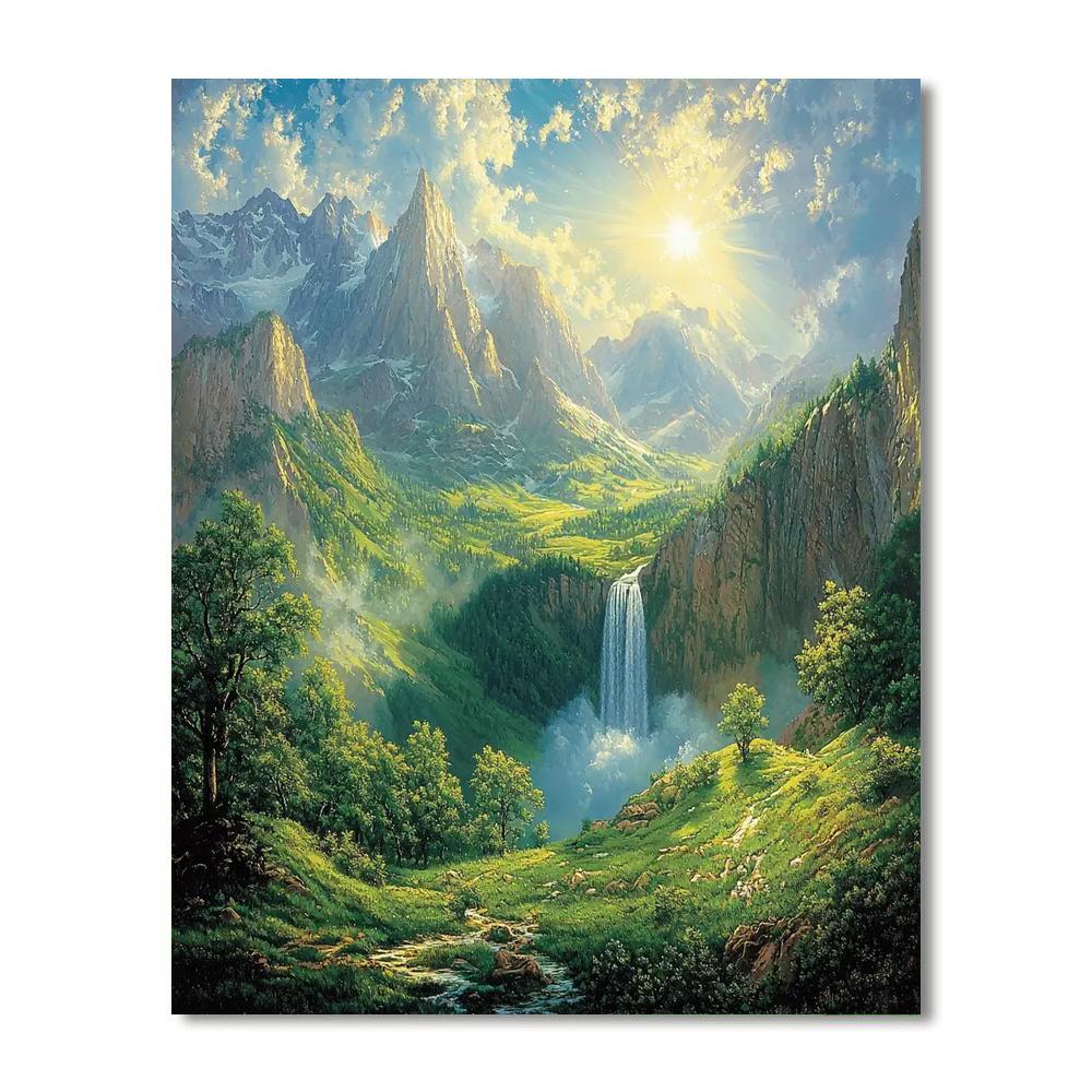 Albert Bierstadt Inspired Cascading Mountain Views  Number Painting