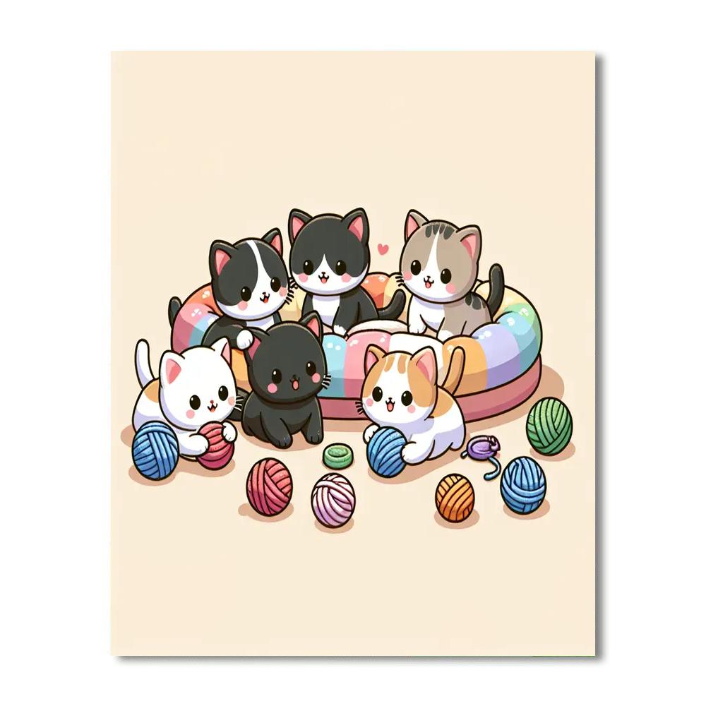 Cute Kittens Playing Number Painting