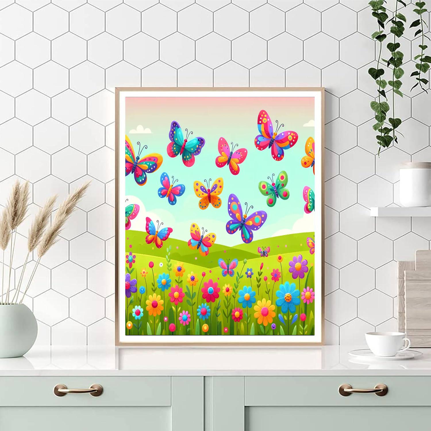 Peaceful Meadow With Butterflies Painting By Numbers Kit