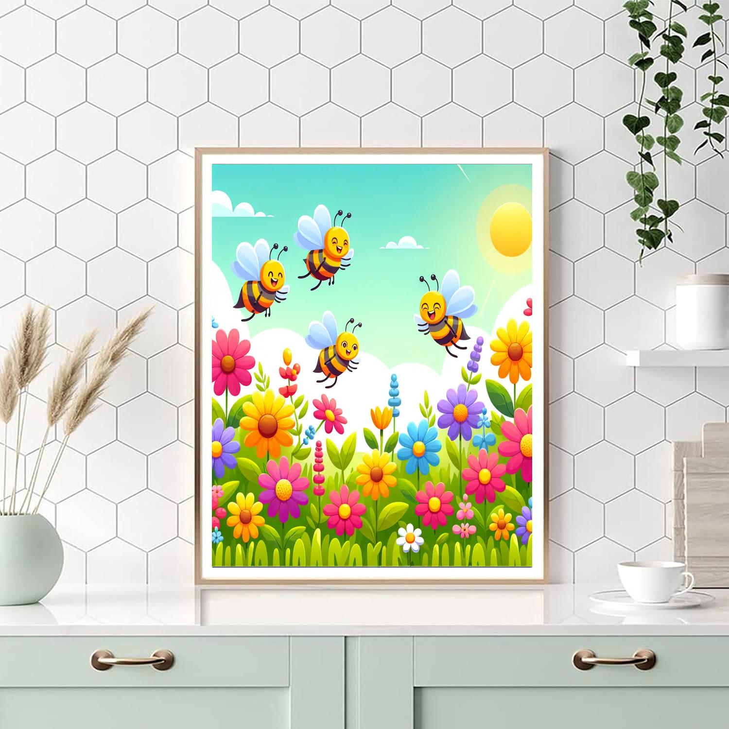 Springtime Garden With Blooming Bees Paint By Numbers Kits