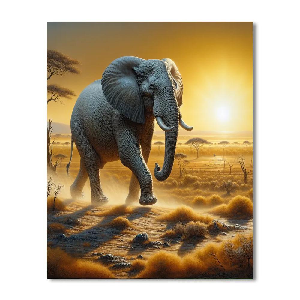 Elephant's Majestic Stroll Number Painting